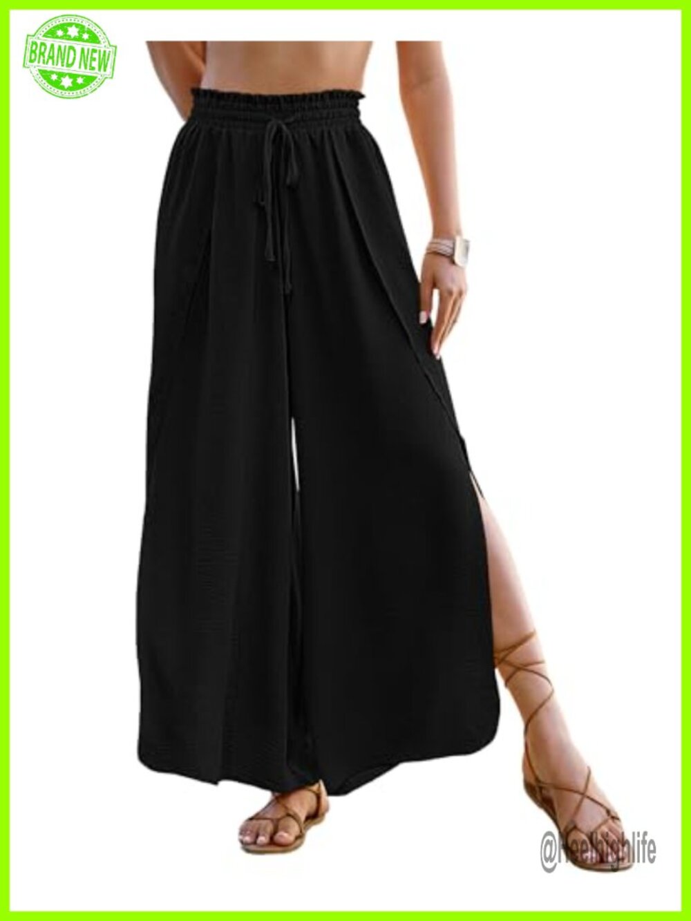 Women Wide Leg Palazzo Swim Cover Up Pants Side Split Beach Coverup